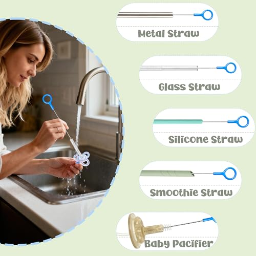 Straw Cleaner Brush,Extra Long Straw Cleaning Brushes with Nylon Bristles,Straw Brush Cleaner for Reusable Straws, Baby Bottles, Tumblers, Sippy Cups and Narrow Tube.