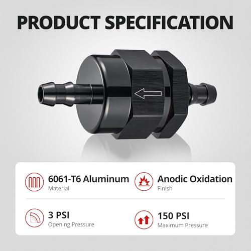 EVIL ENERGY 5/16" Check Valve, One Way Non-Return Valve Fitting Aluminum Black - size: 5/16