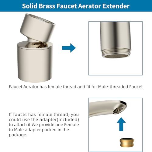 Hibbent NSF/ANSI/CAN 61 Certified Faucet Aerator, 360° Swivel Kitchen Sink Aerator, CUPC Certification 2-Flow Sink Sprayer Attachement, Faucet Replacement Part 55/64 Inch Female Thread, Brushed Nickel - color: Brushed Nickel, style: Classic 360 Degree Fau