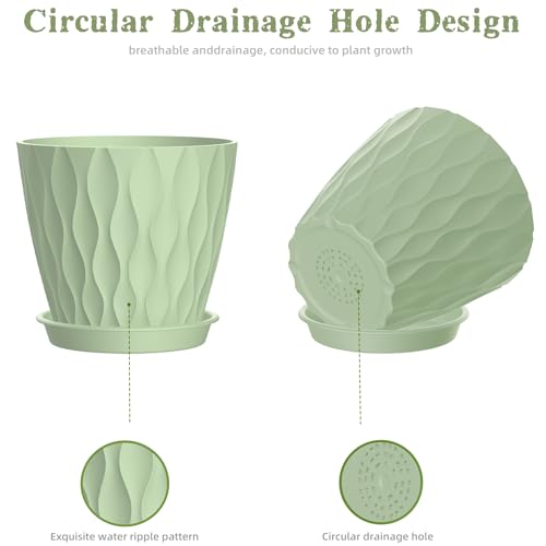4 Inch Plant Pots, 6 Pack Indoor Flower Pots, Planters with Drainage Holes and Trays for Orchids, Violets, Succulents, Herbs, and Other Plants,Green - color: Green, size: 4inch