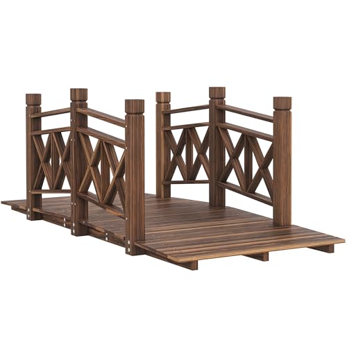 Outsunny 5 ft. Wooden Garden Bridge with Safety Rails, Backyard Bridge Footbridge for Ponds, Creeks, Streams, Carbonized - color: Carbonized