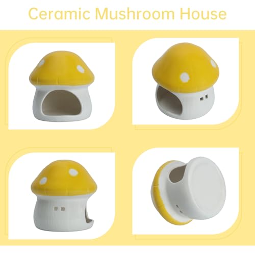 Cute Aquarium Mushroom House Betta Fish Tank Accessory Decor Mini Ceramic Fish Hideout Shrimp Cave Ornament (Yellow)