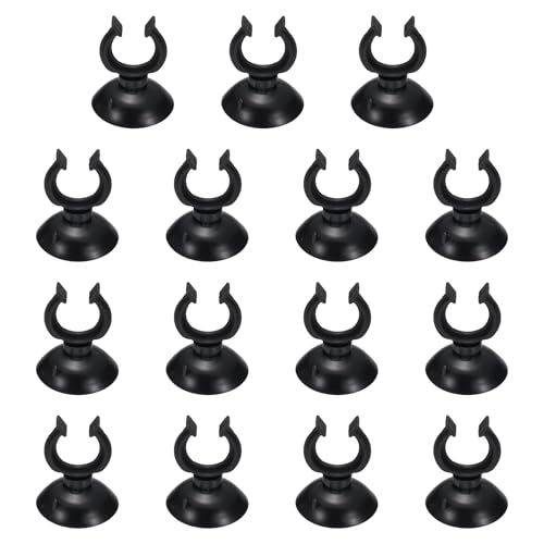 Aquarium Suction Cups, Fish Tank Suction Cups Clips Airline Tube Holders Clamps (Plastic, 15Pcs, Black) for 0.7" Fish Tank Airline Tubing Binding Moss Shrimp Nest, 17x30MM