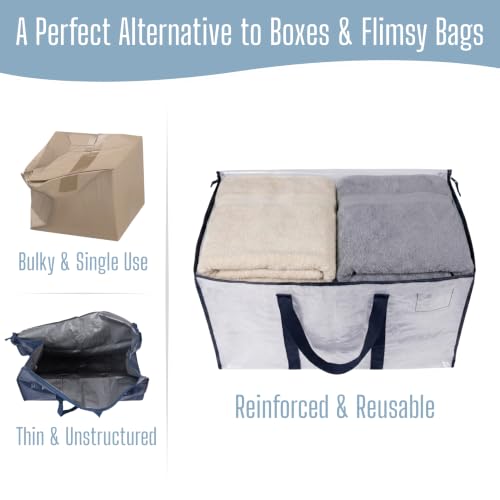 VENO 6 Pack Heavy Duty Moving Bags, Extra Large Storage Bags with Reinforced Handles & Strong Zippers, Foldable & Reusable Moving Box Alternative for Clothes & Dorm Storage - color: Clear, size: 6 Pack