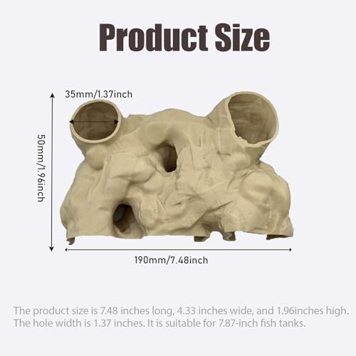 Aquarium Decor, Natural Curve Under Gravel Tunnel Cave, Fish Cave for Aquarium, 3D Printed Fish Tank Tunnel Decor for Betta, Guppy, Shrimp, Cory, Small Cichlid (Medium) - size: Medium