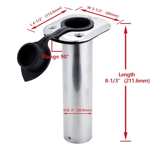 Polished Fishing Rod Holder Flush Mount, Stainless Steel 90 Degree Flush Mount Fishing Rod Holder for Boat, 0 Degree Fishing Pole Holder with Rubber Cap, PVC Liner & Gasket