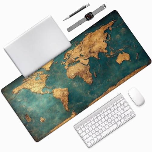 World Map Gaming Mouse Pad, Mouse Pad 60x32in, Large Desk Mat with Non-Slip Rubber Base, Office Desk Accessories, Large Extended Gaming Keyboard Mat, Big Mousepad for Computer Gamer Office, Blue 3-999 - size: 60 x 32 x 0.1