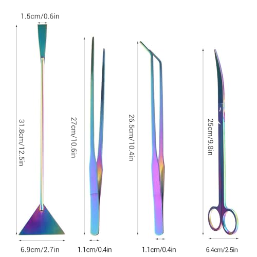 Aquarium Aquascaping Tools Kit,4 in 1/5 in 1/6 in 1 Stainless Steel Aquatic Plants Tweezers Scissors Spatula Cleaning Tool Set W/Storage Bag for Aquariums Fish Tank - size: 4-in-1