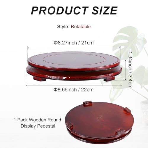 M METERXITY 2 Pack Display Stand, Brown Wooden Stands for Display, Stable Round Base Stand Decor for Fishbowl Planter [Rotation, 8.27'' x 1.34''] - size: 8.27'' Top Diameter