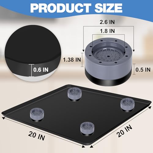 ToLanbbt Mini Fridge Silicone Mat with 4 Base Raisers - 20" x 20" x 0.6" Mini Fridge Drip Tray Under Refrigerator Mat Carpet Floor Protector Leak-Resistant Portable AC Pan for Washing Machine, Black - color: Black (With 4 Base Raisers), size: 20"x20"x0.6"