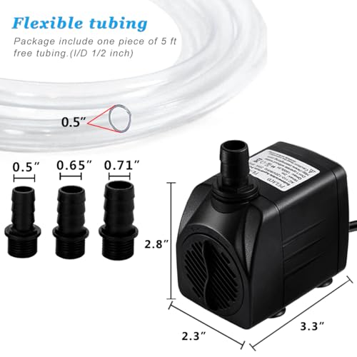PULACO 400GPH Submersible Pump with 5 ft Tubing, (1500L/H 25W) durable fountain water pump for Pond Fountain, Aquariums Fish Tank, Statuary, Hydroponics - size: 400 GPH