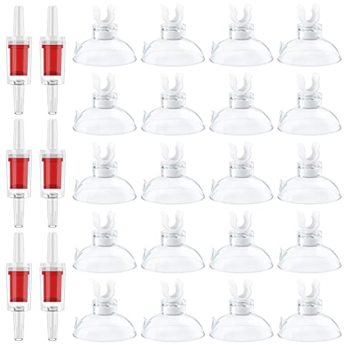 Pawfly 6 PCS Aquarium Check Valves and 20 Pack Aquarium Suction Cup Clips for Standard 3/16 Inch Airline Tubing Fish Tank Accessories for Aeration Setup