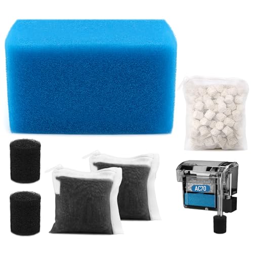 Big Peng AC70 Aquarium Filter Media Maintenance Kit Compatible with Aquaclear Fluval AC70 Power Filters, Includes 1 Blue Foam, 2 Activated Carbon, 1 BioMax Pellets, 2 Intake Strainer Sponge