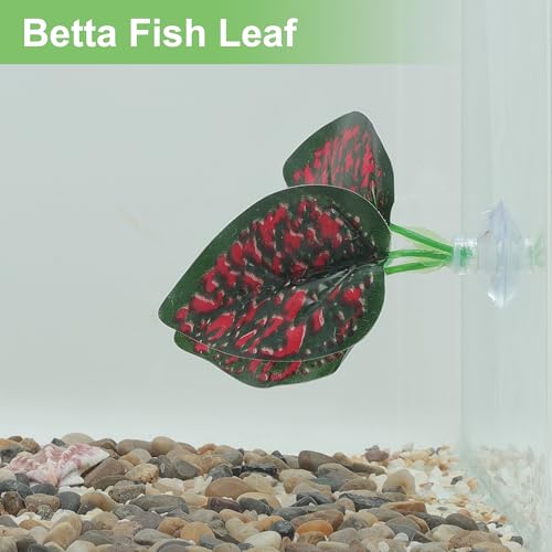 Betta Fish Leaf, Natural Habitat Simulation for Betta Spawnings Grounds, Betta Spawnings Leaves, Resting Bed, Three Leaves, Red Deep Green