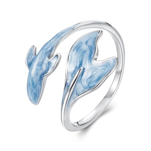 Chunky Rings for Women Statement Adjustable Pearl Ring Turquoise Spoon Ring Sunflower Dainty Open Ring Non Tarnish Unique Jewelry Gift - color: Guppy Fish