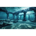 Under The Sea Aquarium Background Deep Sea Ancient Marine Ruins Fish Tank Background Underwater Enigmatic Ocean Submerged Structures Terrarium Backgrounds Sea Waves Reptile Tank Backgrounds 24x12in - color: Blue, size: 24(W)x12(H)in