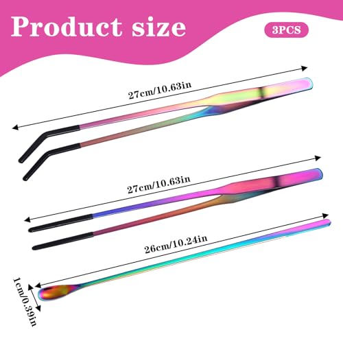 3PCS Stainless Steel Reptile Feeding Tongs with Rubber Tip, 10.6" Straight Curved Long Tweezers, Extra Long Aquarium Tweezers for Bearded Dragons, Lizards, Terrarium Tank Supplies