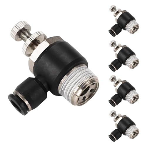 5Pcs Push to Connect Air Flow Control Valve, Black 5/16in Tube OD x 1/2" Male Thread 90 Degree Elbow Speed Control Valve Pneumatic Connector Quick Fittings - size: Male Thread G1/2 x Black (5pcs)