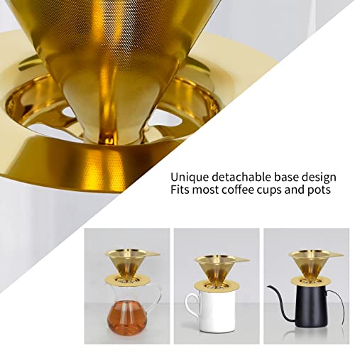 LHS Pour Over Coffee Dripper Reusable Coffee Filter Paperless Coffee Filter Stainless Steel Pour Over Coffee Maker Cone Coffee Dripper for 1-2 Cup,Gold - color: single mesh 1-2 cups Gold