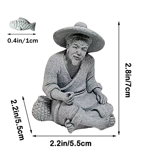 livelyfish Mini Fisherman Statue Asian Zen Decoration Sitting Fishing Figurines Sandstone Vintage Ornament for Aquarium Fish Tank Pot Garden Home Japanese Decor (A2) - color: A2