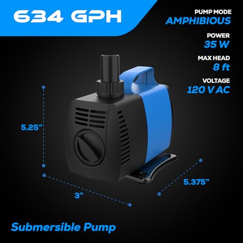 634 GPH Amphibious Submersible and Inline Water Pump - For Aquarium, Pond, Hydroponics, Fountain with Ceramic Shaft, 6.39 ft Lift, 35W - 4 Pack - color: Blue; 4 Pack, size: 634 GPH