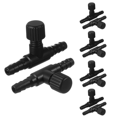 10 Pcs Aquarium Air Control Valves for 3/16" (4mm) ID Airline Tubing, Adjustable T Shaped Hose Connectors Black Single Way Plastic Air Flow Regulator Airpump Accessories for Fish Tanks