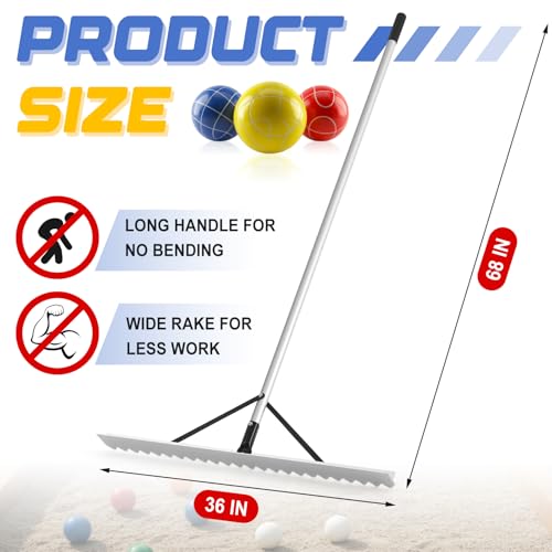 Yaocom 36" Width Bocce Court Rake 2 in 1 Bocce or Tennis Court Scarifier Aluminum Maintenance Rake, Straight Edge for Smoothing/Teeth Side for Scarifying