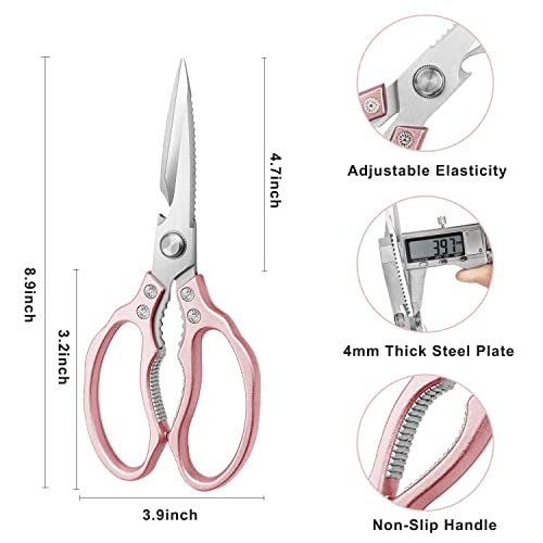 AWinjoy Kitchen Scissors, Heavy Duty Sharp Shears Dishwasher Safe, Rose Gold Cooking Accessories for Meat, Chicken, Fish, Poultry, Herb, Bread - color: Rose Gold