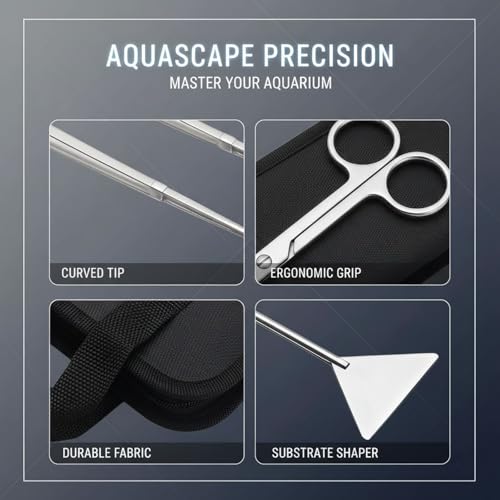 4 Pcs Aquatic Plants Tool Set, Stainless Steel Aquarium Tools Kit with Canvas Bag, Aquascaping Tools Including Tweezers Scissors Spatula, for Fish Tank Plant