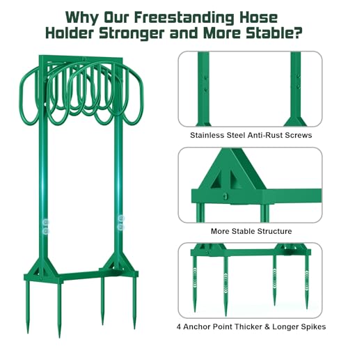 HeroicLion Garden Hose Holder Holds 2 x 151FT Hoses, Heavy-Duty Metal Freestanding Hose Stand with Stable Base, Rustproof Water Hose Holders for Outside Yard Lawn Farm, Green - color: Green-36.6 inch Height