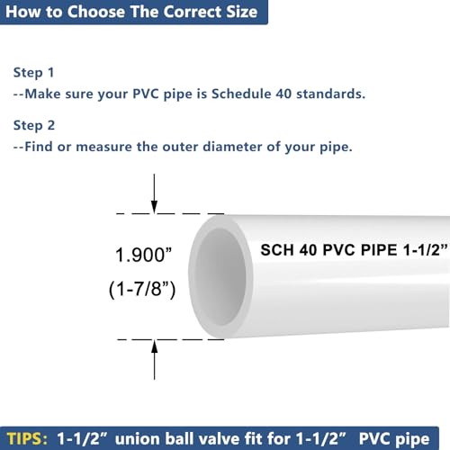 Union Ball Valve 1-1/2" with Full Port (2-Pack), UPVC Full Flow Ball Valve - U.S. ASTM EPDM O-Rings and Reversible PTFE Seats，Rated at 230 PSI, 1 1/2 inch Socket (1 1/2") - size: 1-1/2 Inch (1.5"), style: Pack of 2