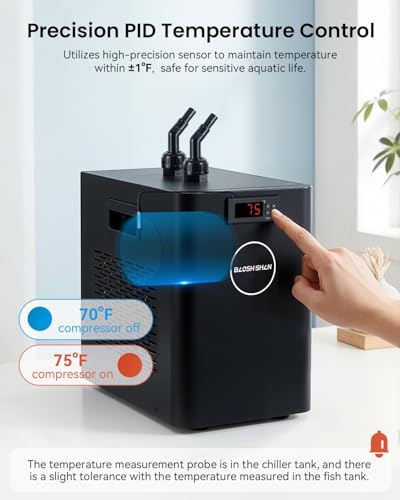 BAOSHISHAN 1/10 HP Aquarium Chiller 42 Gallon 160L Water Cooling System | Quiet Compressor Refrigeration, Includes Pump and Tubing, 110V, Ideal for Hydroponics, Axolotl and Reef Tanks - size: 160L