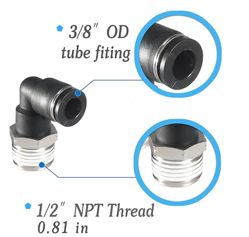 3/8 Air hose fittings, Air fittings Male Elbow 3/8 Inch Tube OD x 1/2 NPT Thread Push to Connect Fitting, PL-3/8-N4 (Pack of 10) (3/8-1/2) - size: OD 3/8 - NPT 1/2