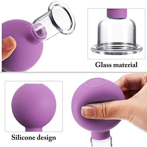 BBTO 4 Pieces Glass Cupping Set Glass Silicone Cupping Cups Massage Vacuum Suction Cupping Cups for Body Face Leg Arm Back Shoulder Muscle and Joint Pain (Purple) - color: Purple