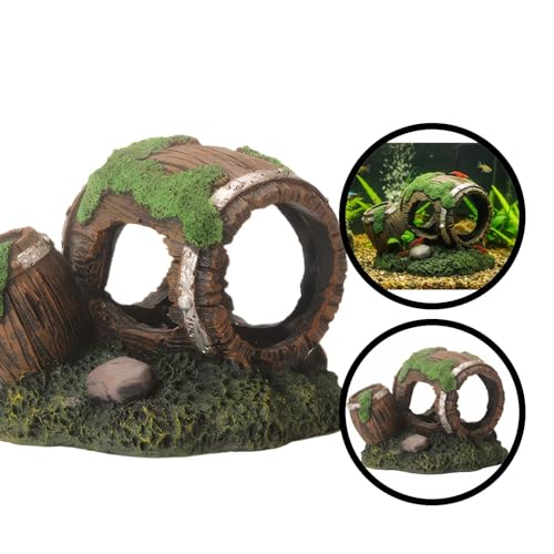 Aquarium Decor Resin Wine Barrel Cave for Fish and Shrimp - Realistic Simulation Barrel Tank Hiding Place for Cichlids, Shrimp, Small Fish - color: Style C, size: 8.8x7.8x7.4 cm