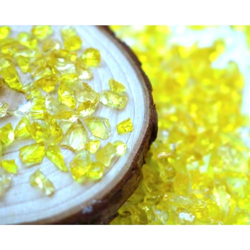 Yellow Broken Glass Transparent Glitter Sprinkles,2-4mm Mini Crushed Glass Irregular Blunt,Used in Nail Art Phone Case Candlestick Decor,and Mosaic Painting,Geode Craft Making Bead. (100g) - color: yellow