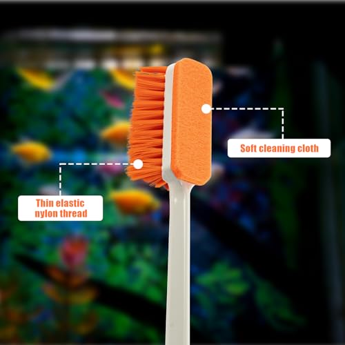 Rislobx 1PCS Small Aquarium Cleaning Tool, Algae Scraper for Fish Tank, Long Handle Aquarium Brush, Fish Tank Cleaner Adapted for Glass and Acrylic Aquariums (Longer) - color: Orange Longer