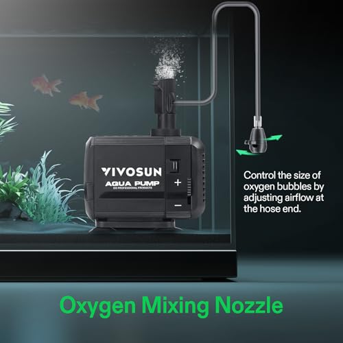 VIVOSUN 400GPH Submersible Pump(1500L/H, 15W), Ultra Quiet Water Pump with 5.2ft High Lift, Fountain Pump with 5ft Power Cord, 3 Nozzles for Fish Tank, Pond, Aquarium, Statuary, Hydroponics - size: 400GPH