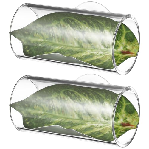POPETPOP 2Pcs Betta Fish Acrylic Tube Tunnel : Suction Cup Aquarium Cave with Leaf Pad Cylindrical Aquarium Hideout for Breeding Resting, 3.14X1.57X1.57in