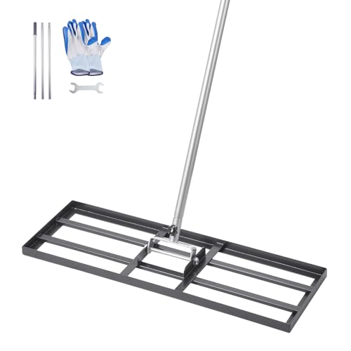 VEVOR Lawn Leveling Rake, Lawn Leveler with 83.9 in Handle, 30x10 in Ground Plate, Rust-Resistant Carbon Steel Soil Leveler, 3 Heights Adjustable, Effort Saving Lawn Leveling Tool for Yard Golf Court - size: 30"x10", style: Classic: Carbon Steel