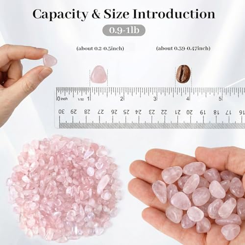 JOHOUSE Rose Quartz Crystals, 1lb Pink Crushed Rose Quartz Chips Bulk Tumbled Stones Irregular Shaped Succulent Pebbles Decorative Rocks for Aquarium Fish Tank Vase Filler DIY Crafts Indoor Plants - color: Pink
