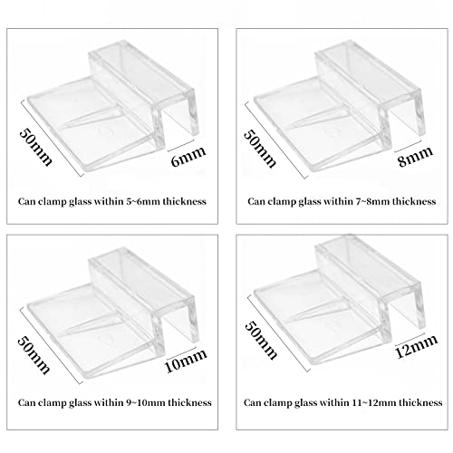 Aquarium Cover Clip, 8 Pcs 6/8/10/12mm Glass Fish Tanks Cover Clip Clear Color Acrylic Aquarium Cover Clip Support Holder Universal Lid Clips for Rimless Aquariums (6MM) - color: 6MM