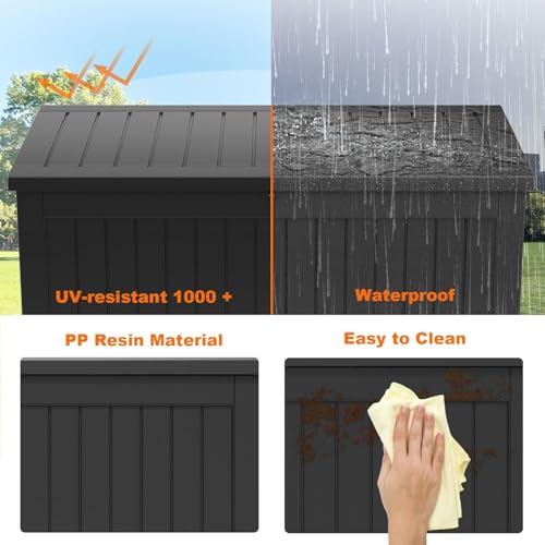 PatioZen 230 Gallon Resin Deck Box, Lockable Patio Outdoor Storage Box for Furniture, Garden Tools and Tools Storage, Waterproof Outside Storage Boxes - Black - color: Black, size: 230 Gallon