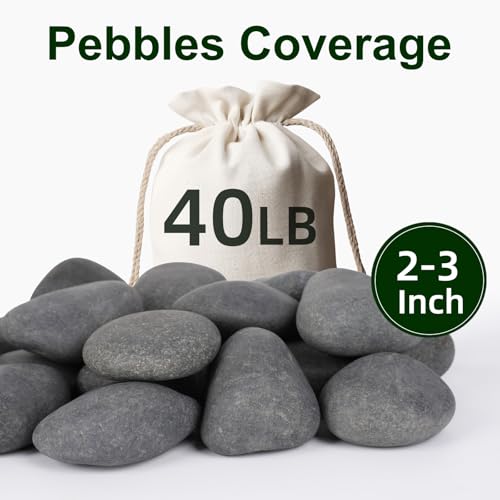 40 lbs Rocks for Outdoor Landscaping, 2"-3" Aquarium Rocks for Fish Tank, Natural Decorative Garden Stone for Plants, Flower Pots, Vase, Walkways, Yard - color: Black, size: 40 lbs, 2-3 Inch