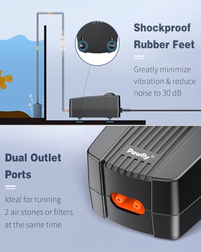 Pawfly Aquarium Air Pump Oxygen Pump for 10-200 Gallon Fish Tanks Buckets Dual Outlet Adjustable Ultra Quiet Aerator Pump with Accessories - size: 60-120 gal (With Kit)