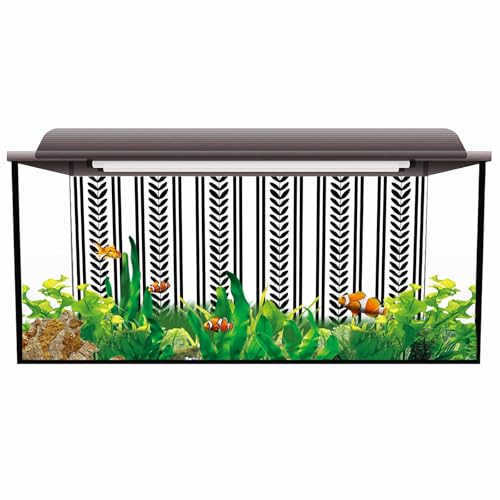 Black Botanical Aquarium Background 16x36 Inch Self-Adhesive Fish Tank Decorations, Modern Farmhouse Striped Decorative Fish Tank Background Polyester Aquarium Decor Poster - color: Black, White, Charcoal, size: 16x36in