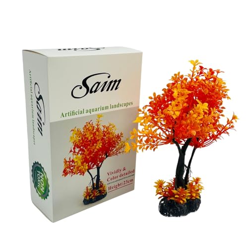 Saim Plastic Plants Artificial Orange Yellow Tree for Fish Tank Decorations Aquarium Decor Bonsai Ornament 8.6" Height