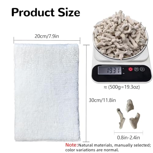 Tfwadmx Crushed Coral for Freshwater Aquarium Reusable Fish Tank Filter Substrate with Aquarium Filter Floss Media Bag 1.1lb/500g