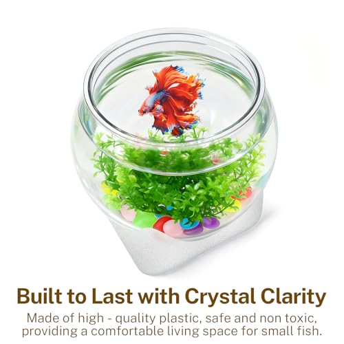 Plastic Fish Bowl Beta Fish Aquariums Scratch-Resistant and Shatterproof Mini Desktop Hydroponic Goldfish Tank (0.92Gallon/ 3.5L)