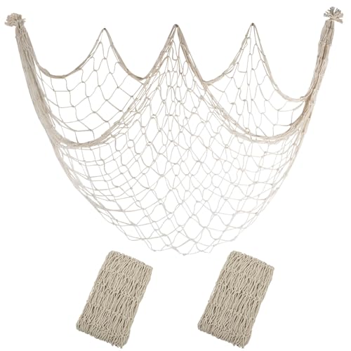 10x5 Feet X-Large Fishing Net Decor for Party - 2 Pack Beige Fish Net Decorations Beach Hawaiian Pirate Under The Sea Party Decorations, 3mm Cotton Fishnet Ocean Nautical Themed Wall Table Decor - color: Beige, size: X-Large - 2 Pack